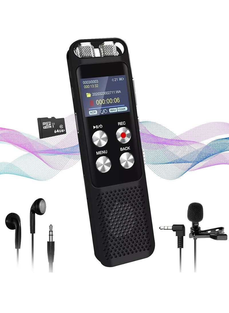 72GB Digital Voice Recorder Voice Activated Recorders with Playback Audio Recording Device with Clip-on Microphone for Lectures Meetings Dictaphone Sound Portable Tape Recorder with Password - Image 1