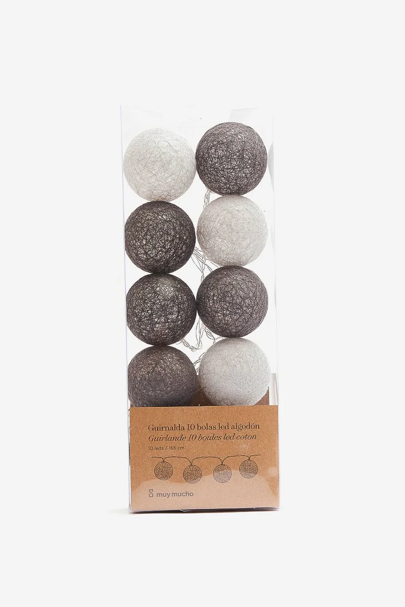 Muy Mucho 10 LED Balls Garland 165cm, Grey Combo