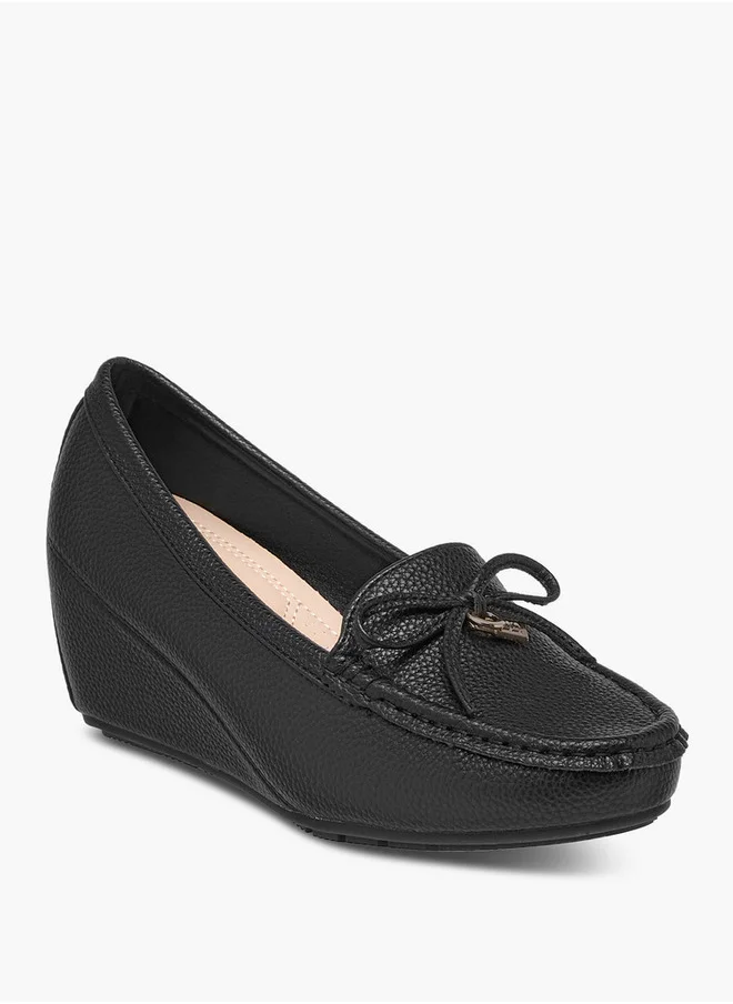 Flora Bella By Shoexpress Women's Monogram Print Wedge Comfort Shoes with Bow Detail