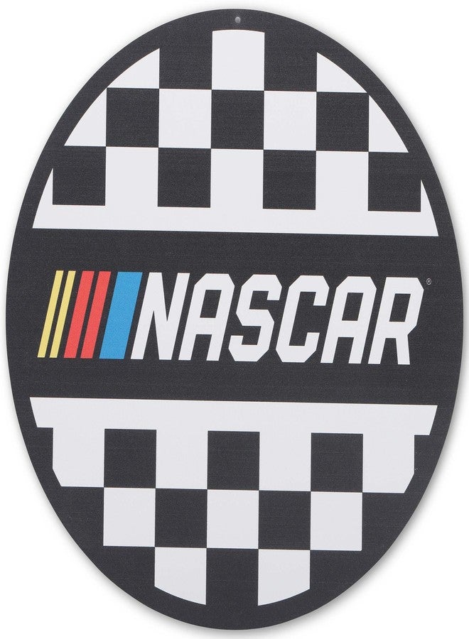 Open Road Brands NASCAR Checkered Round Metal Sign - Fun NASCAR Wall Decor for Garage or Man Cave - Image 1
