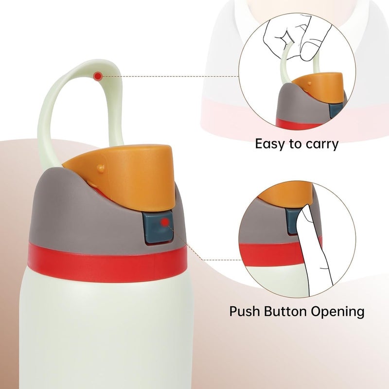 KELVEE FreeSip Water Bottle with Leak Proof Lid & Straw Vacuum Insulated Stainless Steel 800ml, Reusable BPA-Free Flask 24 Hours Hot and Cold for Sports, Office, School, Travel Bottle (Ivory) - Image 2