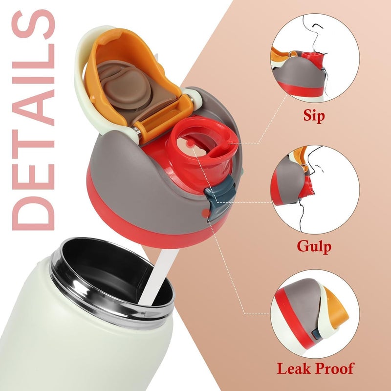 KELVEE FreeSip Water Bottle with Leak Proof Lid & Straw Vacuum Insulated Stainless Steel 800ml, Reusable BPA-Free Flask 24 Hours Hot and Cold for Sports, Office, School, Travel Bottle (Ivory) - Image 1