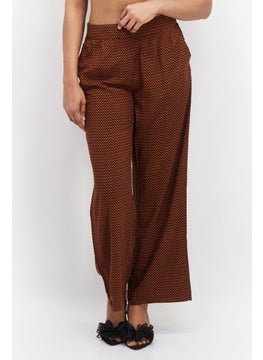Zero Women Wide Leg All Over Printed Palazzo Pants, Brown  - Image 1