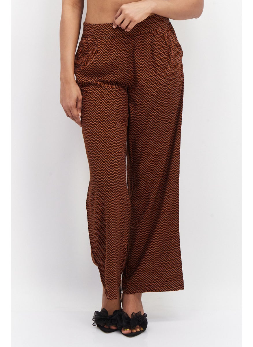 Zero Women Wide Leg All Over Printed Palazzo Pants, Brown  - Image 1