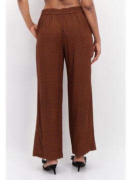 Zero Women Wide Leg All Over Printed Palazzo Pants, Brown  - Image 3