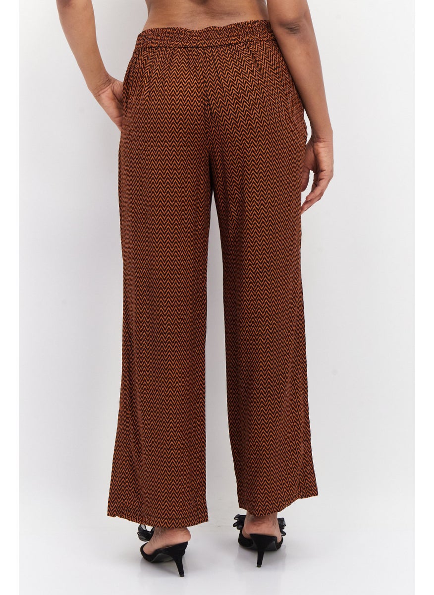 Zero Women Wide Leg All Over Printed Palazzo Pants, Brown  - Image 3
