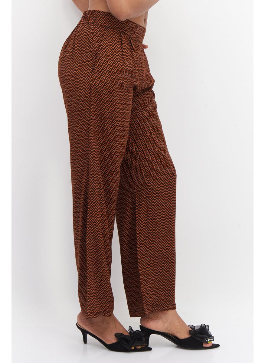Zero Women Wide Leg All Over Printed Palazzo Pants, Brown  - Image 2