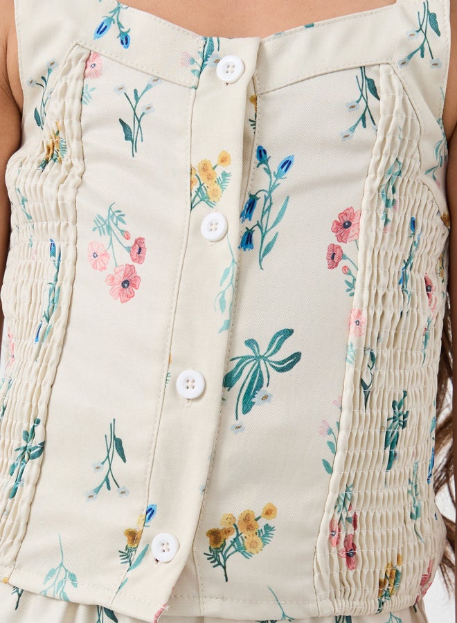 Styli Floral Print Buttoned Strappy Top and Shorts Set - Image 3