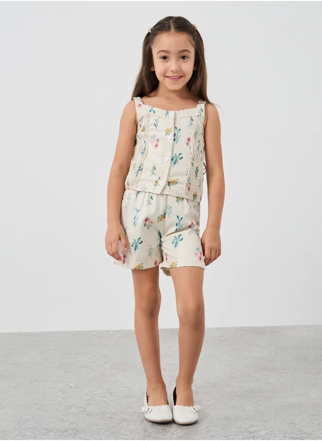 Styli Styli Floral Print Buttoned Strappy Top and Shorts Set