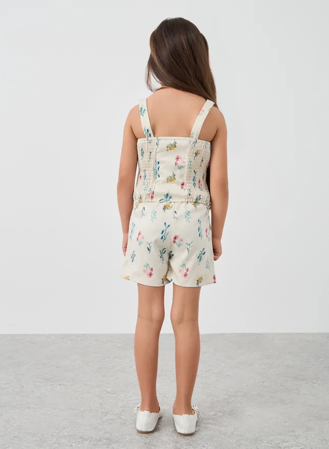 Styli Styli Floral Print Buttoned Strappy Top and Shorts Set