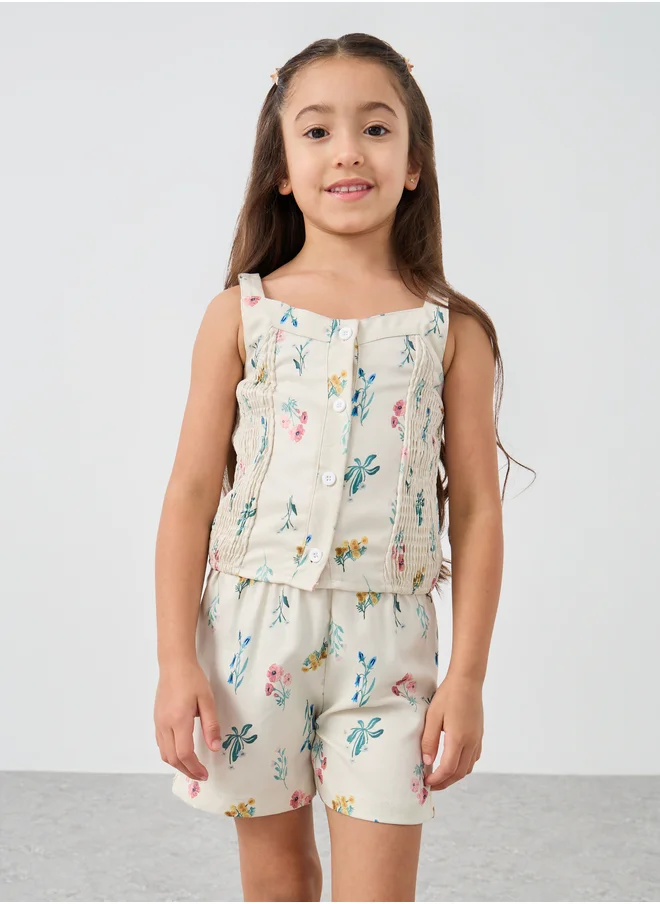 Styli Styli Floral Print Buttoned Strappy Top and Shorts Set