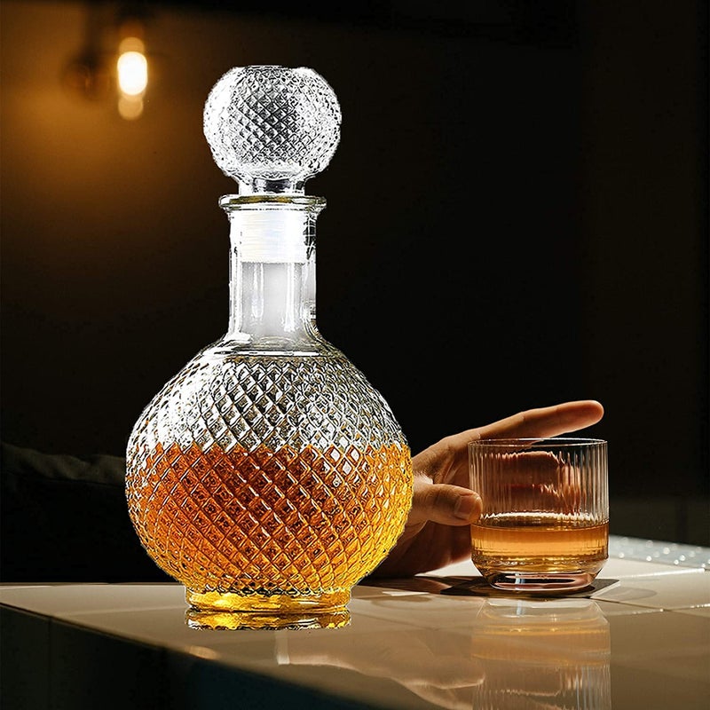 SWWITCART Swwitcart Clear Glass European Style Round Decanter with Lid for Whisky, Wine, Beer, Scotch, Vodka, Bourbon, Liquor | Water and Juice Jug Pitcher Bottle 1000ml  - Image 5