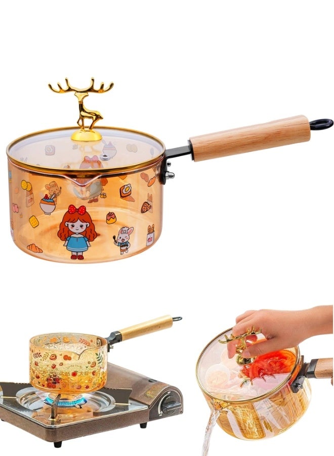 وعاء زجاجي مع غطاء محكم ومقبض مريح وفتحة للصب – سعة 1.8 لتر – لتقديم وحفظ الحساء، المعكرونة، الحليب، الأرز والشوربة الساخنة أو الباردة – آمن للميكروويف وغسالة الأطباق – لون عسلي - Image 1