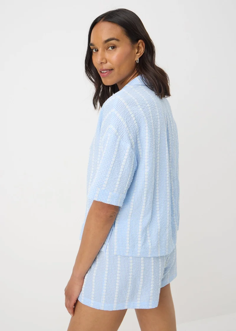 Matalan Blue Textured Stripe Short Pyjama Set