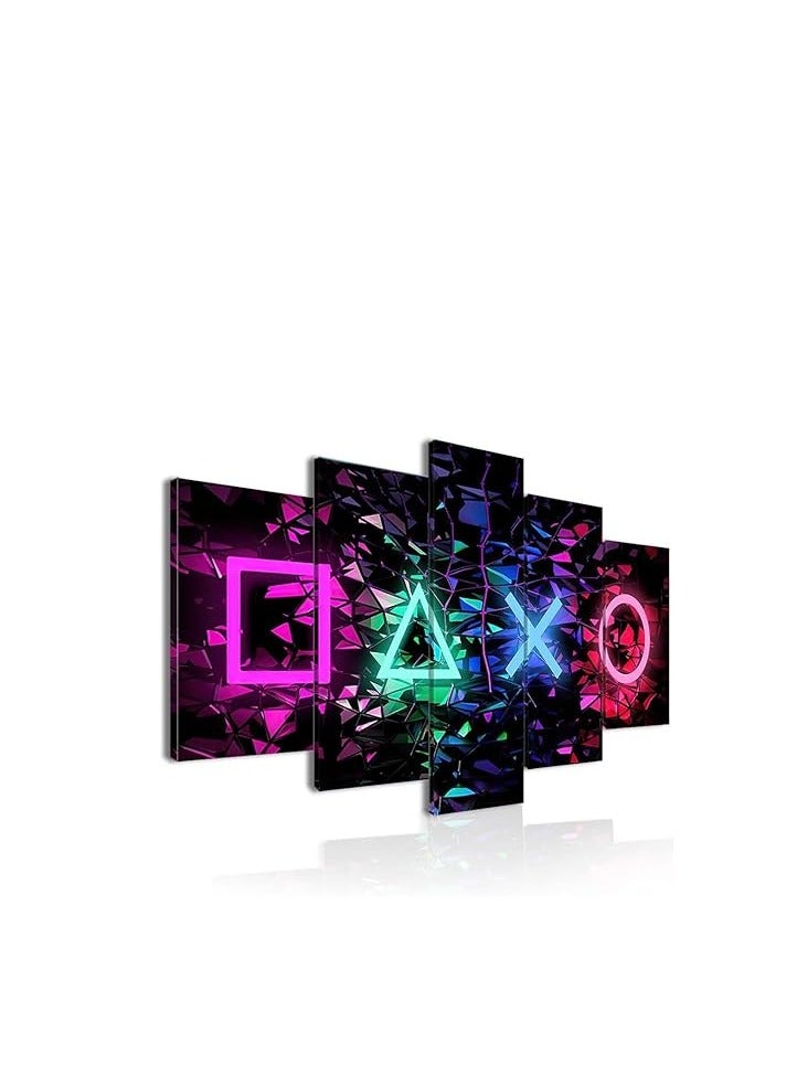 Today Idea  3D Gaming Wall Décor Canvas Paintings Funny 5 Pieces Neon Gamer Symbol Wall Pictures Colorful Cool Geometric Game Prints work for Game Room Playroom 40"W x 20"H - Image 1