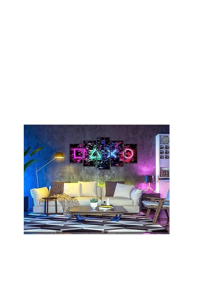 Today Idea  3D Gaming Wall Décor Canvas Paintings Funny 5 Pieces Neon Gamer Symbol Wall Pictures Colorful Cool Geometric Game Prints work for Game Room Playroom 40"W x 20"H - Image 2
