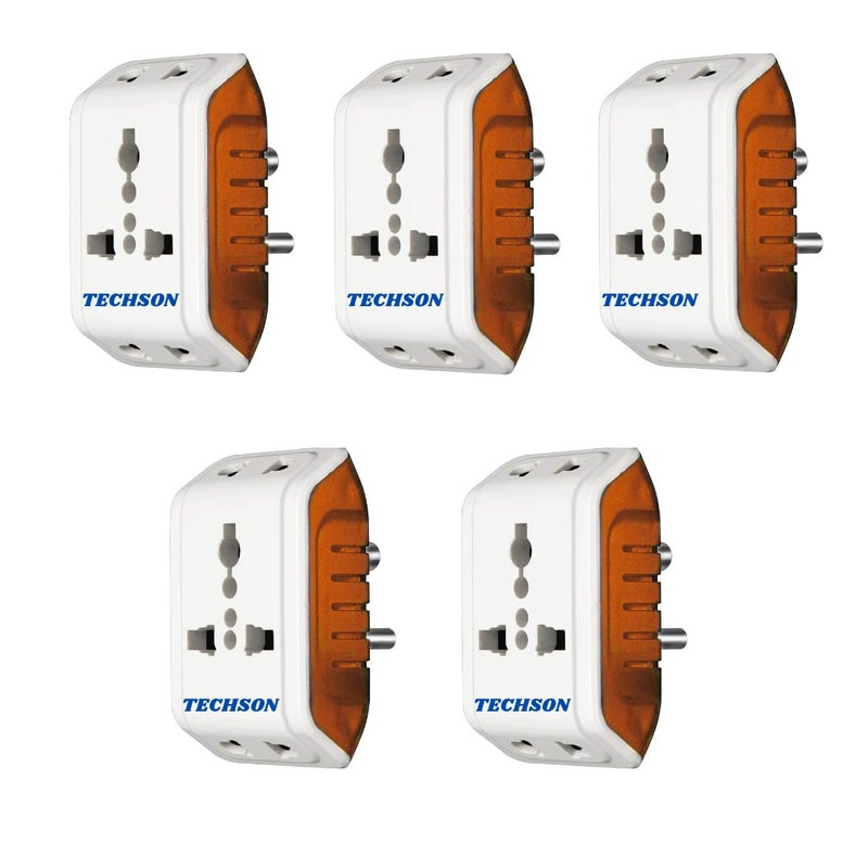 TECHSON TECHSON 6A 3 Pin Multi Plug Socket Travel Adapter with Universal Socket 3 Pin Multi Plug Extension Socket Pack of5 White and Red  - Image 1