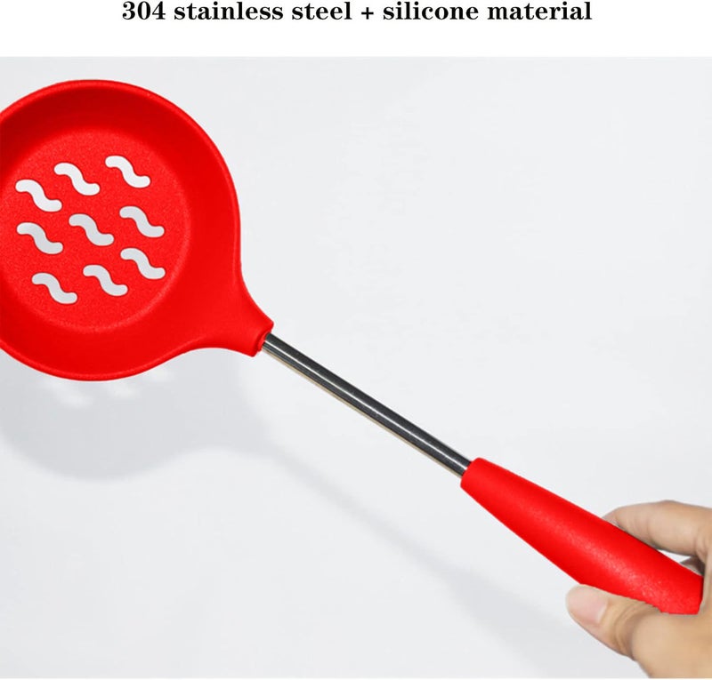 P-Plus International PPlus International Dosa Ladle Steel Pasta Server Rice Spoon Skimmer Spoon for Frying Silicone Spoon Set for Kitchen Ladle Stand for Kitchen Non Stick Spoon Set for CookingSet of 5 Red  - Image 3