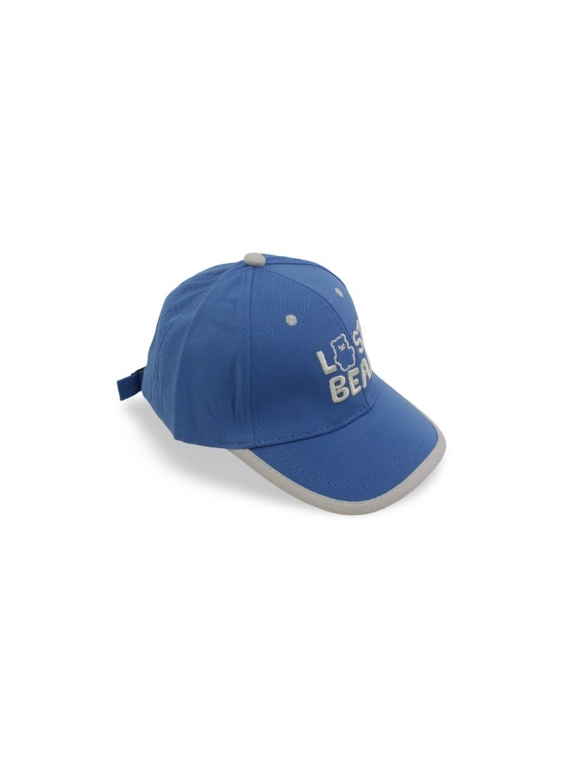 Fancy Boys Cotton Cap – Blue with "Lost Bear" Embroidery - Image 1