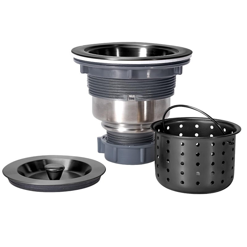 KONE Kitchen Sink Drain 3-1/2 Inch Black Sink Drain Assembly Kit, Removable Deep Sink Strainer Basket with Sink Stopper/Sealing Lid for Home, Kitchen, Stainless Steel - Image 1
