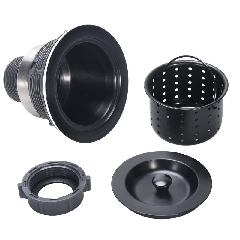 KONE Kitchen Sink Drain 3-1/2 Inch Black Sink Drain Assembly Kit, Removable Deep Sink Strainer Basket with Sink Stopper/Sealing Lid for Home, Kitchen, Stainless Steel - Image 2