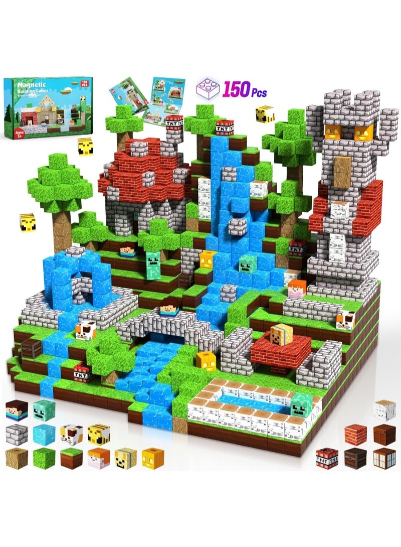150 PCS Magnetic Blocks – Build Mine Magnet World & Creative Magnet Cubes Construction Set, STEM Sensory Toys for Kids, Boys & Girls Ages 3-10, Classroom & Birthday Gifts - Image 1