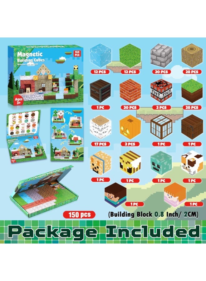 150 PCS Magnetic Blocks – Build Mine Magnet World & Creative Magnet Cubes Construction Set, STEM Sensory Toys for Kids, Boys & Girls Ages 3-10, Classroom & Birthday Gifts - Image 2