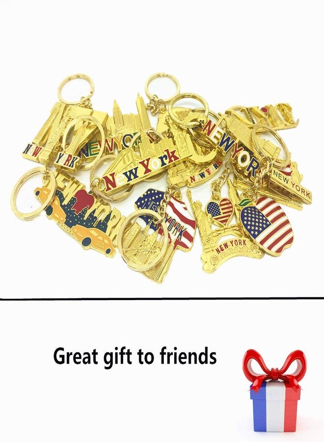 TSY TOOL 12 Pack Gold NYC Souvenir Keychain Collection New York Metal Keychain Ring Bundle Includes Empire State, Freedom Tower, Statue Of Liberty, USA Flag,NY Cab, Bottle Opener too And More - Image 5