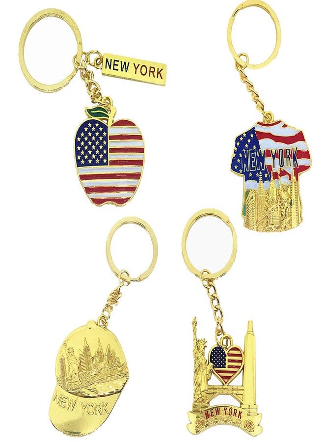TSY TOOL 12 Pack Gold NYC Souvenir Keychain Collection New York Metal Keychain Ring Bundle Includes Empire State, Freedom Tower, Statue Of Liberty, USA Flag,NY Cab, Bottle Opener too And More - Image 3