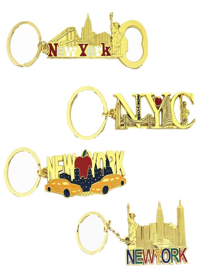 TSY TOOL 12 Pack Gold NYC Souvenir Keychain Collection New York Metal Keychain Ring Bundle Includes Empire State, Freedom Tower, Statue Of Liberty, USA Flag,NY Cab, Bottle Opener too And More - Image 2