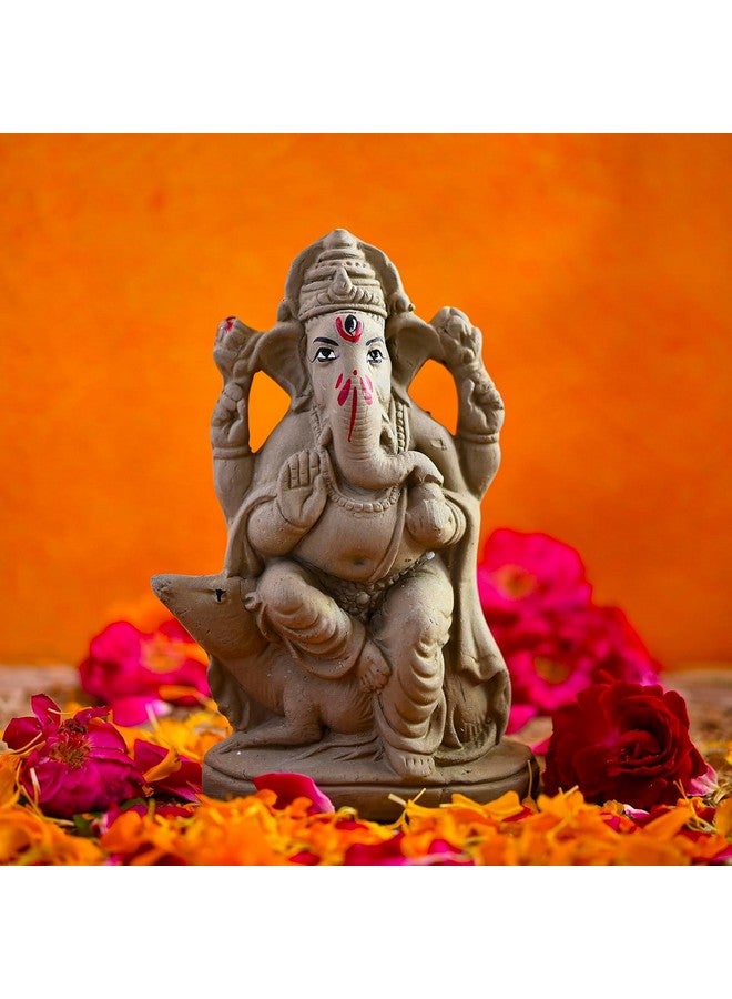 SAUDEEP INDIA SAUDEEP INDIA Mitti Ganesh Idol | Eco-Friendly Handcrafted Mud/Clay Ganesh Murti | Ganpati Figurine for Visarjan | Biodegradable Lotus Ganesha Statue | Ganesh Chaturthi - Image 4