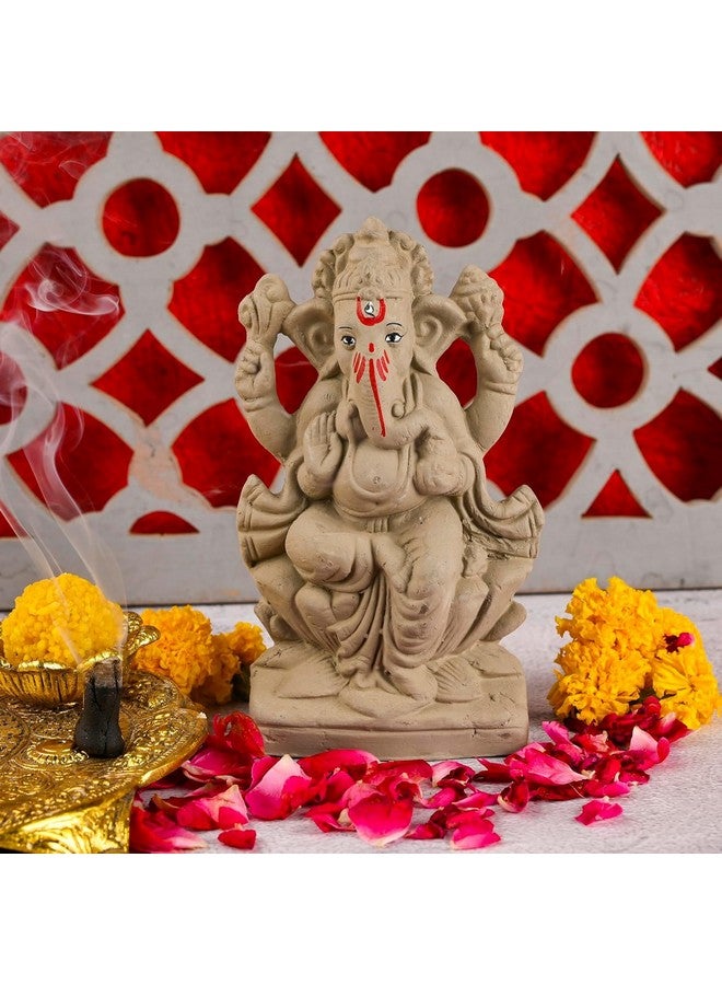 SAUDEEP INDIA SAUDEEP INDIA Mitti Ganesh Idol | Eco-Friendly Handcrafted Mud/Clay Ganesh Murti | Ganpati Figurine for Visarjan | Biodegradable Lotus Ganesha Statue | Ganesh Chaturthi - Image 1