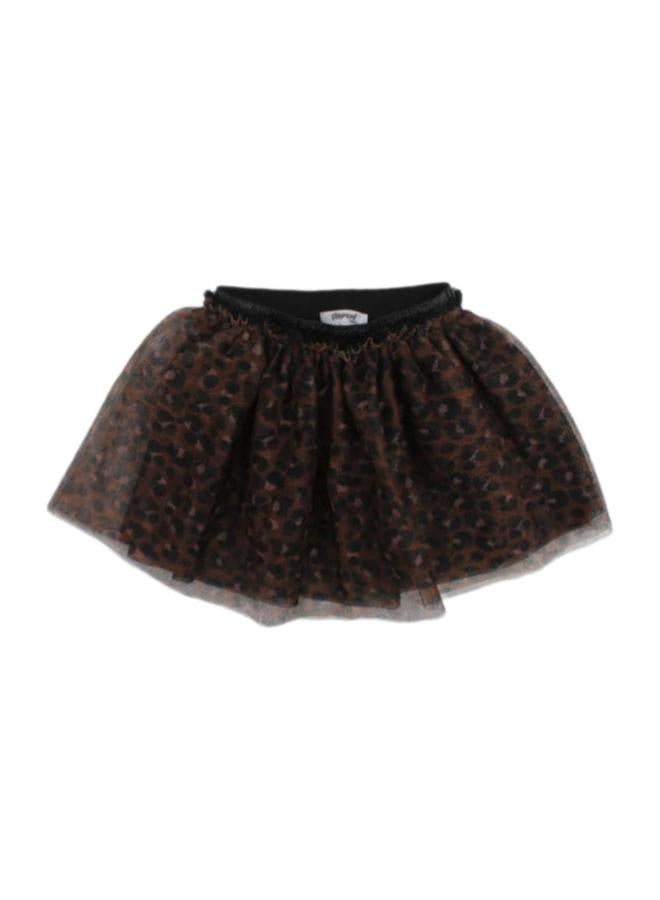 playmore Baby Girls Tulle Skirt – Black & Brown Printed - Image 1