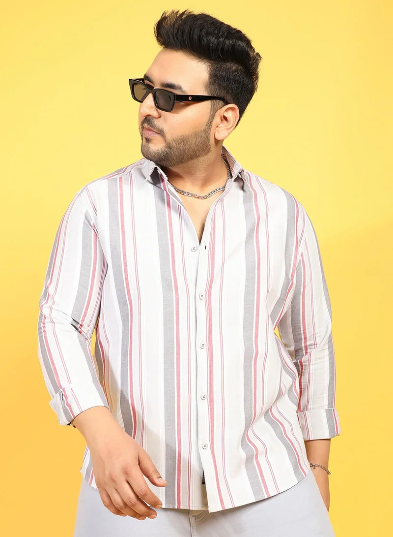 Instafab Plus Instafab Plus Men's Multicolour Multitrack Striped Button Up Plus-Size Fit Shirt For Casual Wear | Cotton Shirt Crafted With Regular Sleeve & Comfort Fit For Everyday Wear