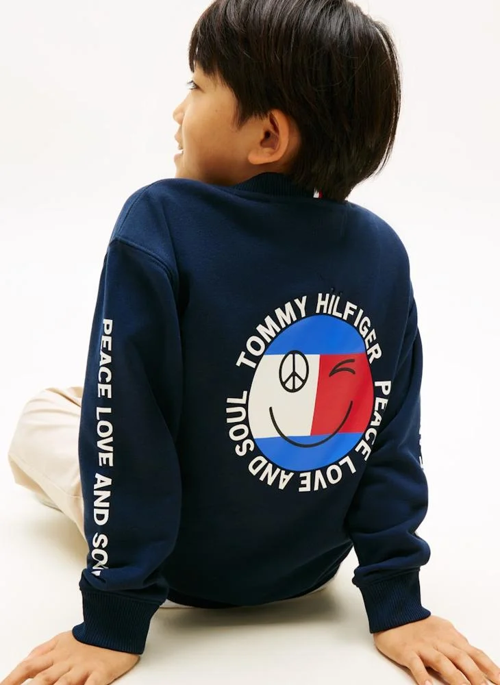 Tommy Hilfiger Dark Night Navy Smiley Flag Back Logo Terry Sweatshirt for Men | Best Price UAE