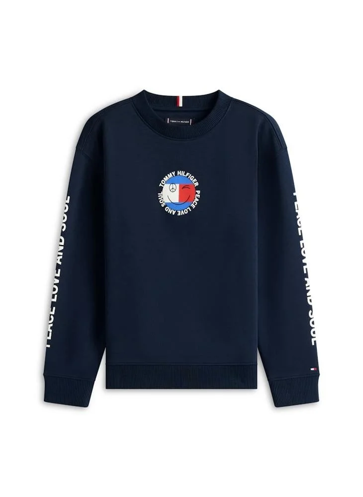 Tommy Hilfiger Dark Night Navy Smiley Flag Back Logo Terry Sweatshirt for Men | Best Price UAE