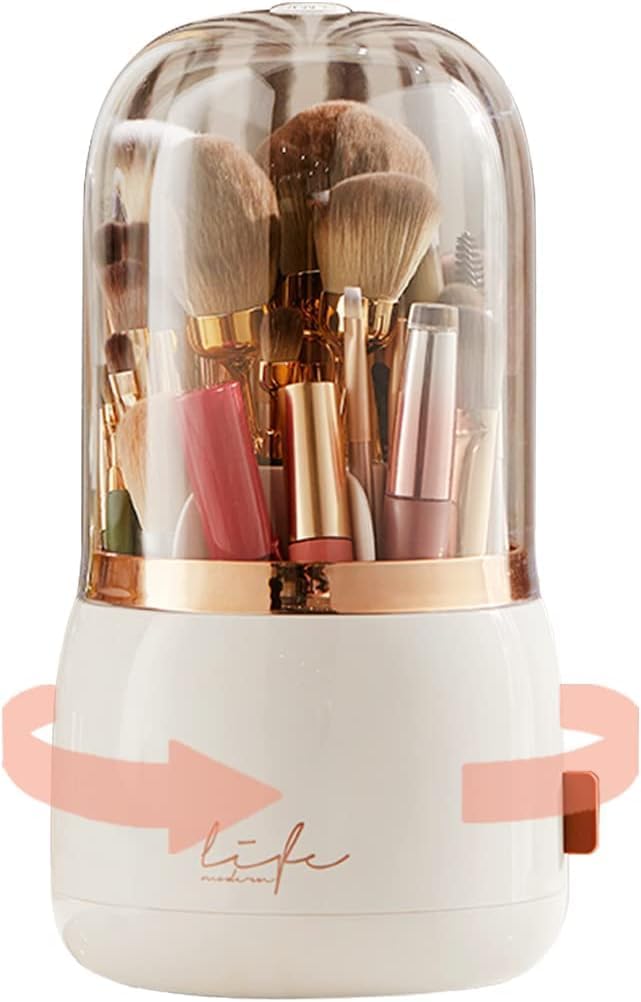 Snivy Snivy Large Capacity Makeup Brush Holder with Lid, 360° Rotating Makeup Organizer Acrylic Dust Free Waterproof Makeup Brushes Storage Holder for Vanity Dressing Table Brush Display  - Image 1