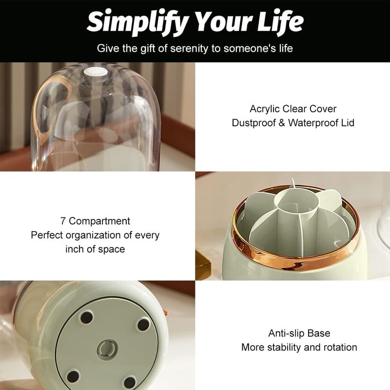 Snivy Snivy Large Capacity Makeup Brush Holder with Lid, 360° Rotating Makeup Organizer Acrylic Dust Free Waterproof Makeup Brushes Storage Holder for Vanity Dressing Table Brush Display  - Image 2