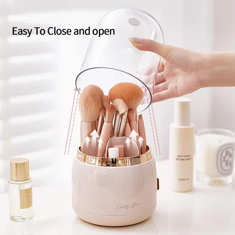 Snivy Snivy Large Capacity Makeup Brush Holder with Lid, 360° Rotating Makeup Organizer Acrylic Dust Free Waterproof Makeup Brushes Storage Holder for Vanity Dressing Table Brush Display  - Image 5