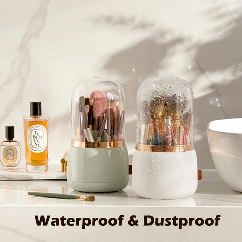 Snivy Snivy Large Capacity Makeup Brush Holder with Lid, 360° Rotating Makeup Organizer Acrylic Dust Free Waterproof Makeup Brushes Storage Holder for Vanity Dressing Table Brush Display  - Image 3