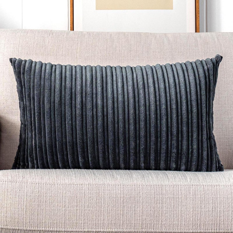 UGS UGASA UGASA Velvet Pillow Covers Striped Decorative Throw Pillow Cover Cushion Case with Hidden Zipper for Home Couch/Bedroom/Car, Soft Cozy Solid Oblong, 1 Piece (12"x20", Dark Grey) - Image 1