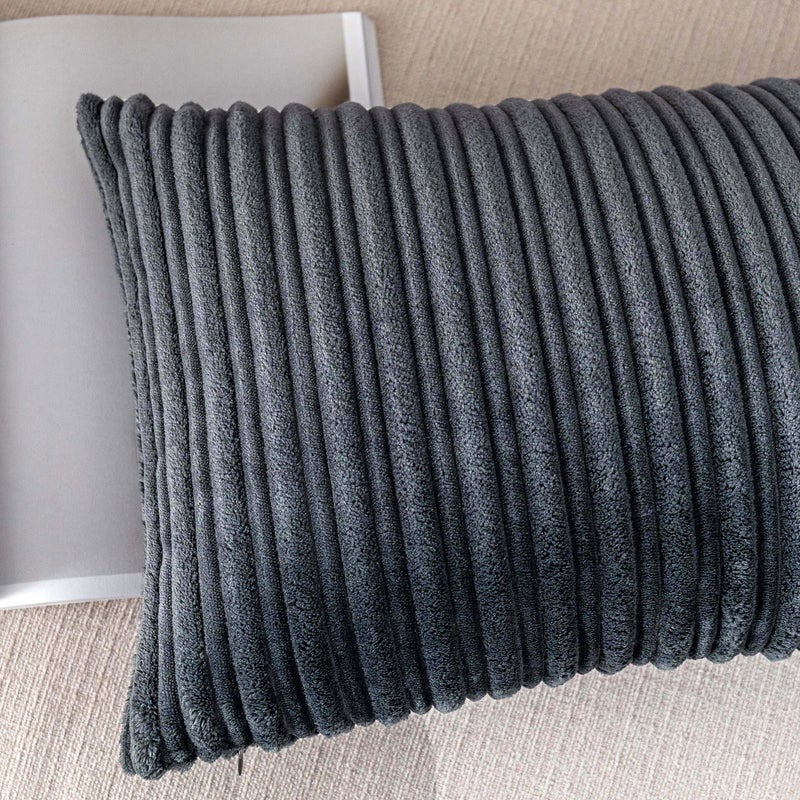 UGS UGASA UGASA Velvet Pillow Covers Striped Decorative Throw Pillow Cover Cushion Case with Hidden Zipper for Home Couch/Bedroom/Car, Soft Cozy Solid Oblong, 1 Piece (12"x20", Dark Grey) - Image 2