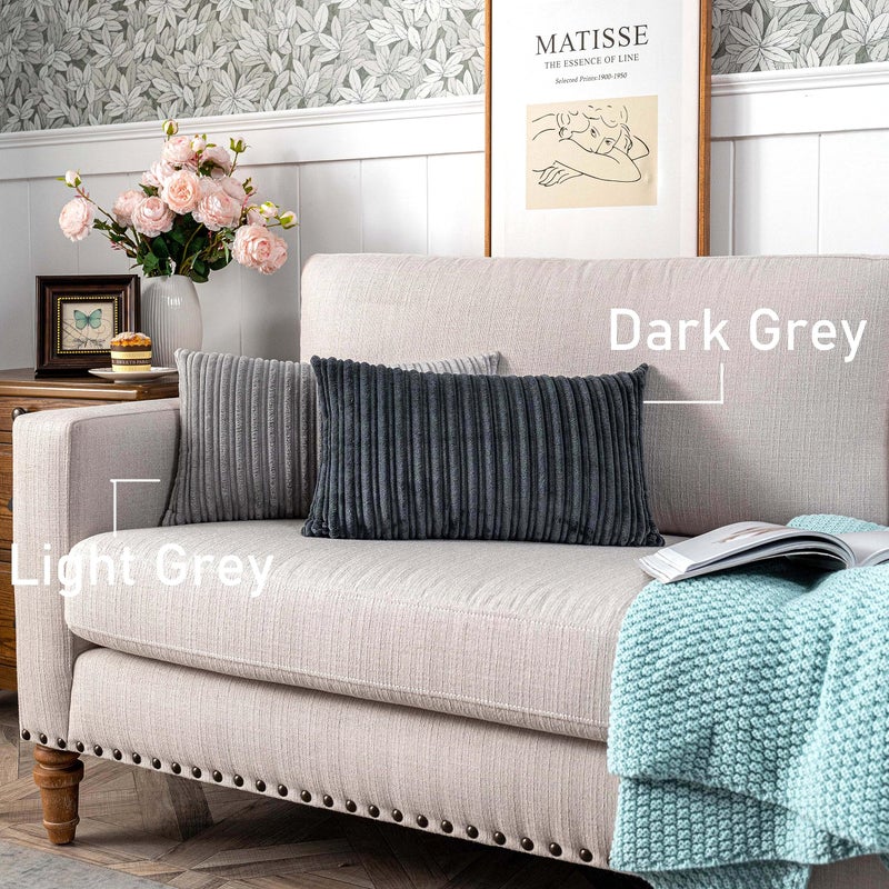 UGS UGASA UGASA Velvet Pillow Covers Striped Decorative Throw Pillow Cover Cushion Case with Hidden Zipper for Home Couch/Bedroom/Car, Soft Cozy Solid Oblong, 1 Piece (12"x20", Dark Grey) - Image 4