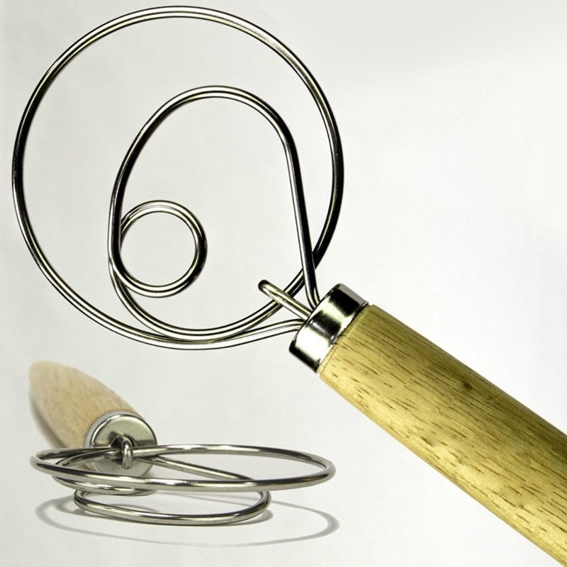 The Original Kitchen LARGE 135 Stainless Steel Dutch Style bread dough whisk for pastry pizza alternatives to a blender mixer or hook Natural