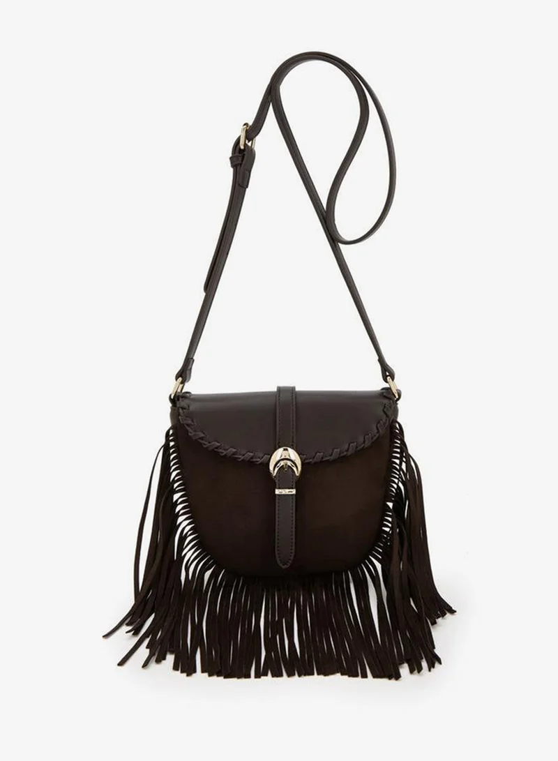 Fringe Detail Crossbody Bag With Adjustable Strap
