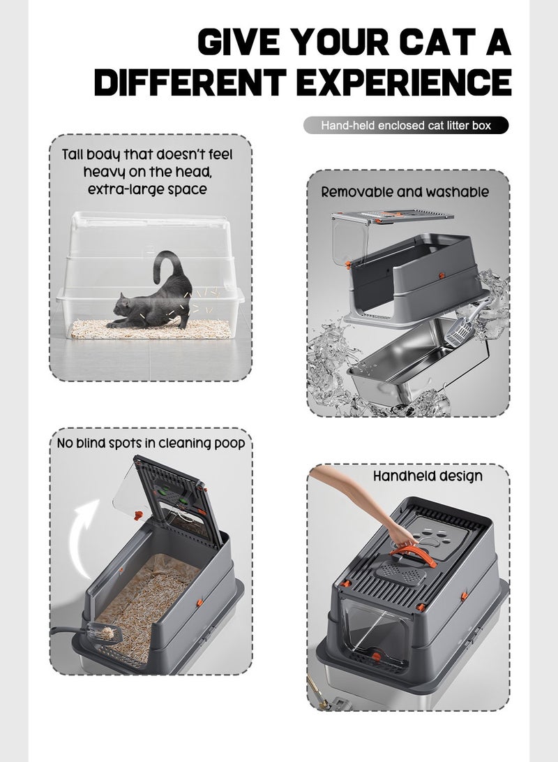 كيدل الفولاذ المقاوم للصدأ قطة القمامة مربع مع غطاء الجوانب العالية معدنية قطة القمامة مربع غير عصا ومكافحة التسرب رائحة مجانية - Image 4
