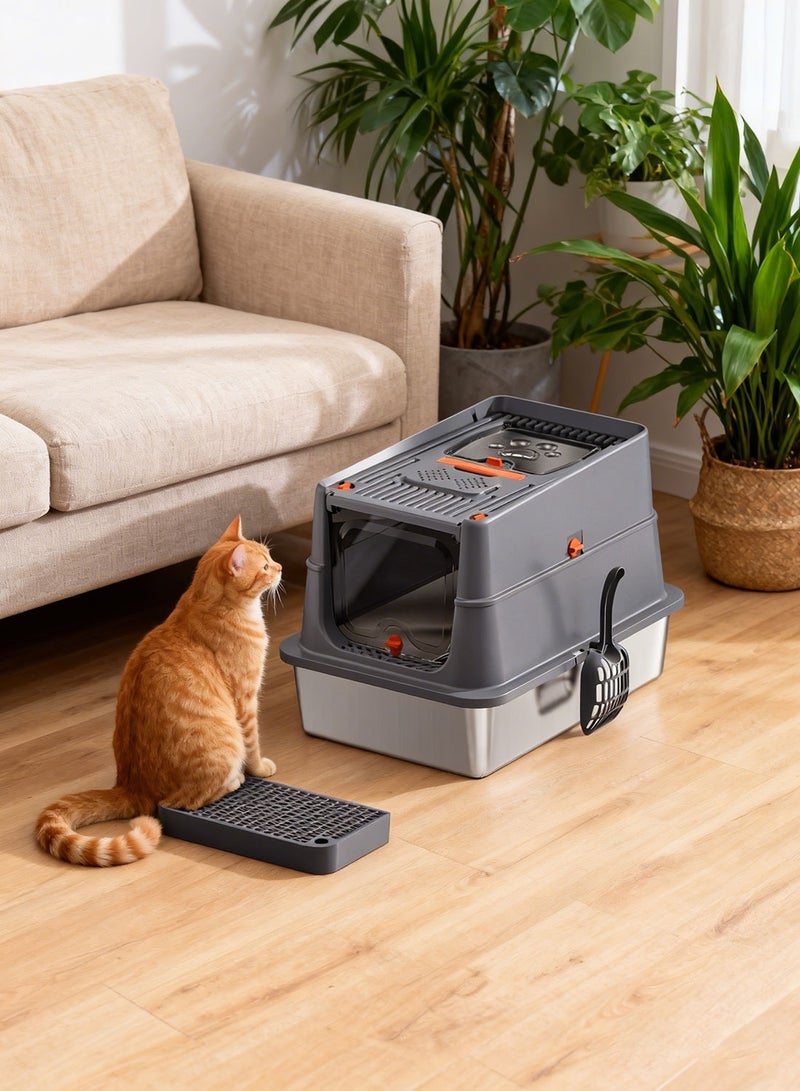 كيدل الفولاذ المقاوم للصدأ قطة القمامة مربع مع غطاء الجوانب العالية معدنية قطة القمامة مربع غير عصا ومكافحة التسرب رائحة مجانية - Image 3