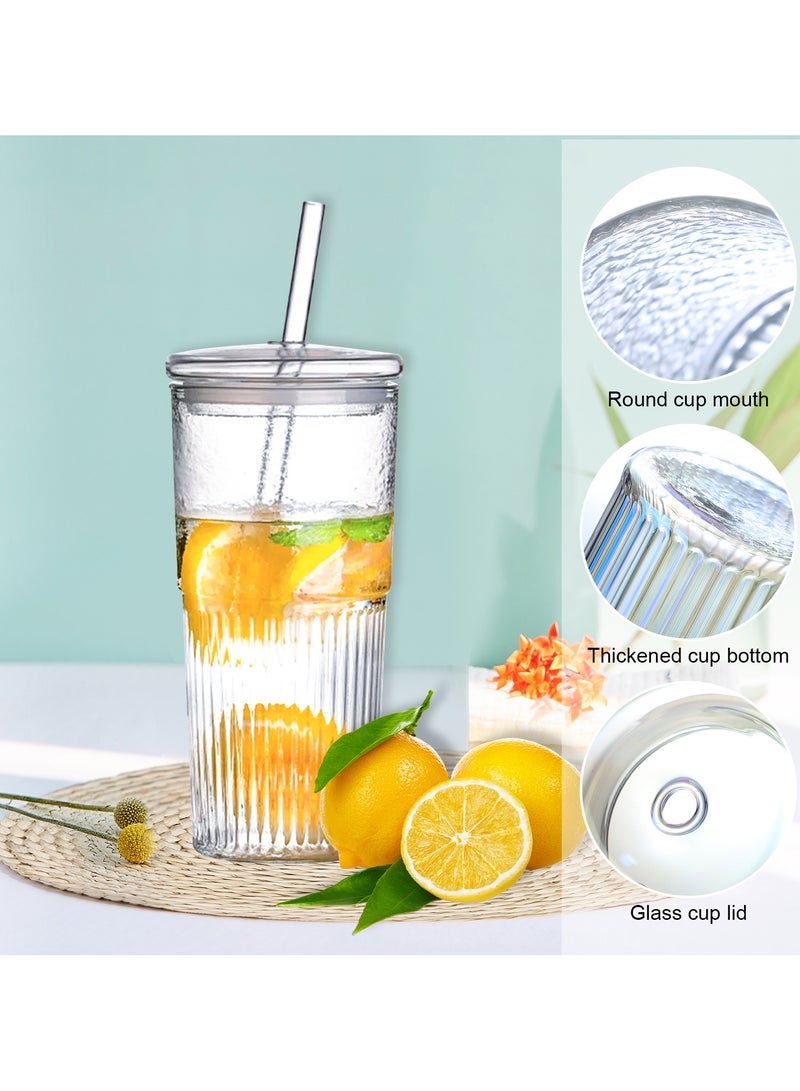 2-Pack 600ml Glass Tumbler Set with Lids and Straws, Heat-Resistant High Borosilicate Glass Cups for Iced Coffee, Juice, Tea, Milkshakes  - Image 4