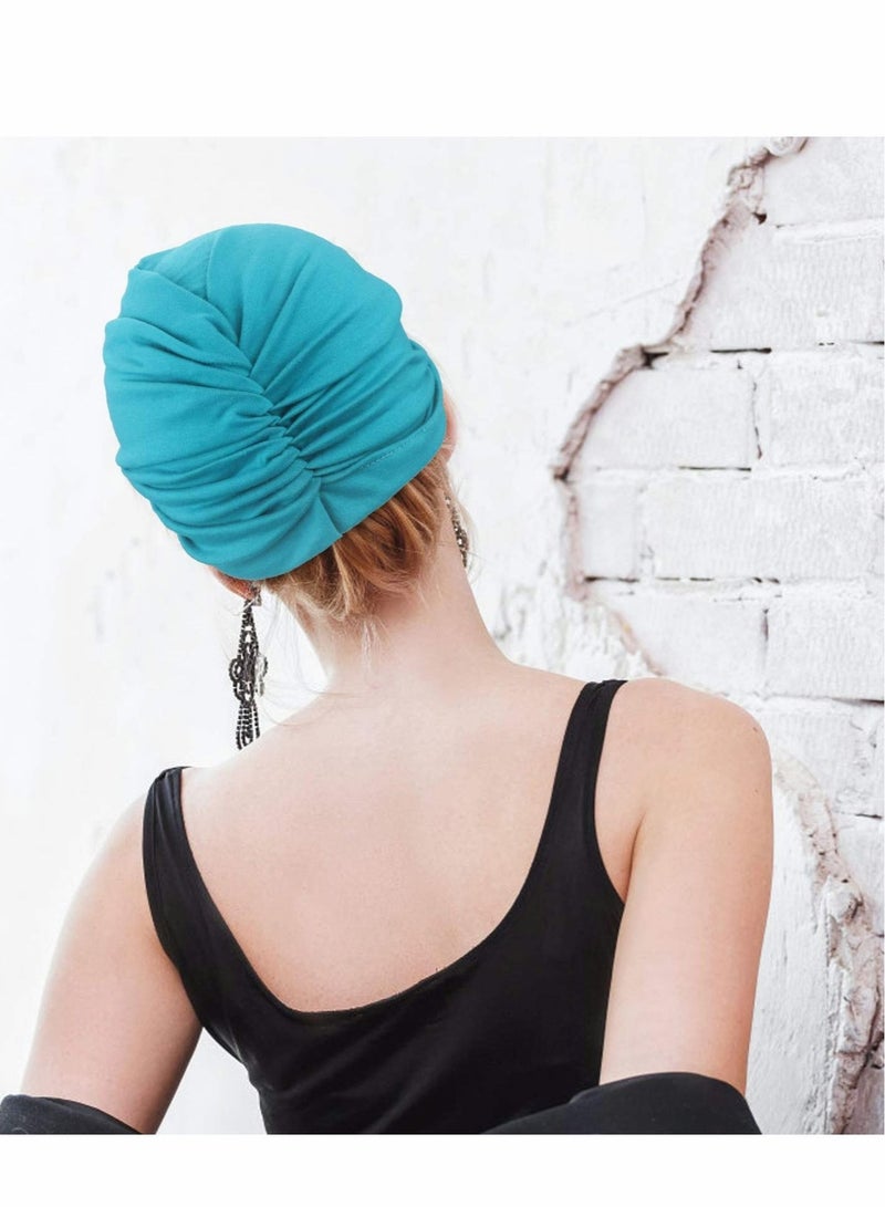 Captaintech Turbans for Women 5 Pcs Knotted Headwraps Soft Pre Tied Knot Fashion Pleated Turban Cap Beanie Headwrap Sleep Hat - Image 2