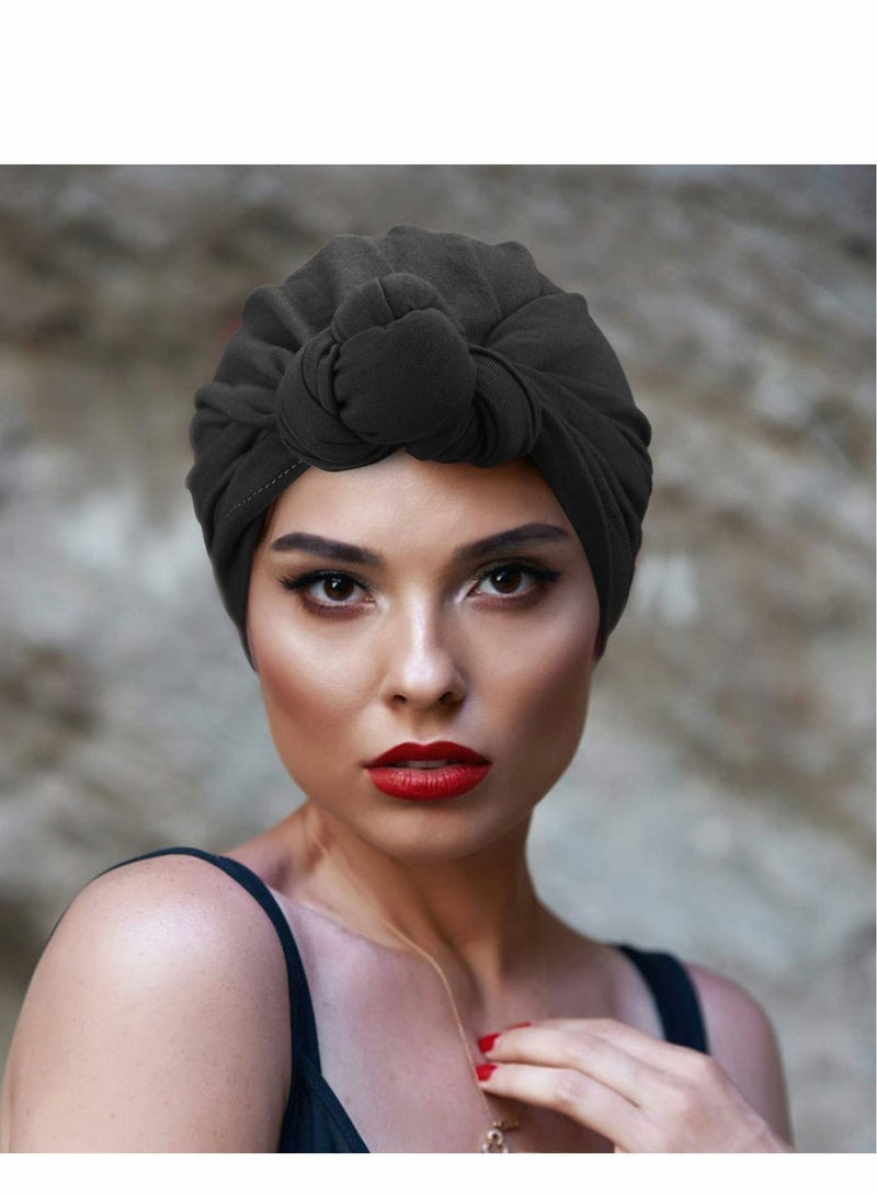 Captaintech Turbans for Women 5 Pcs Knotted Headwraps Soft Pre Tied Knot Fashion Pleated Turban Cap Beanie Headwrap Sleep Hat - Image 4